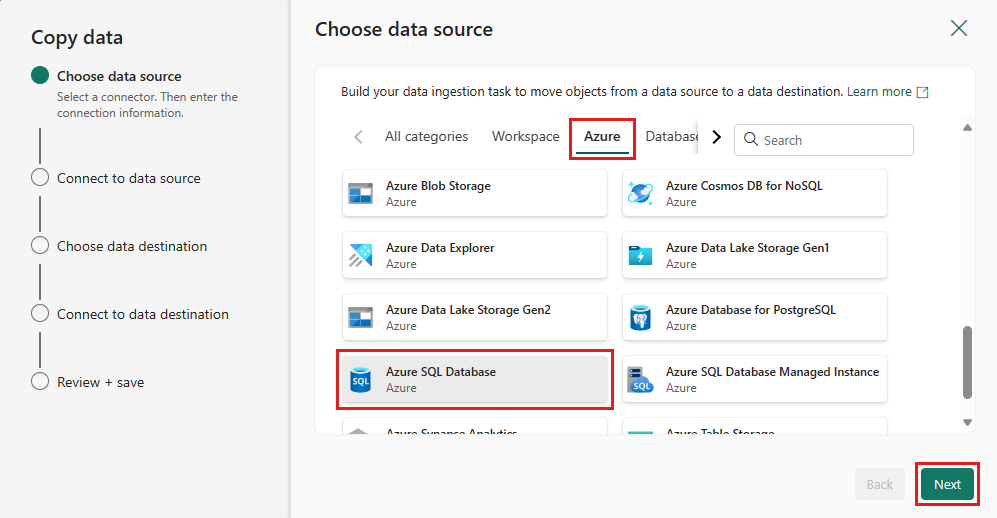 Screenshot showing where to choose a data source.