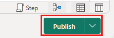 Screenshot highlighting the Publish button on the dataflow gen2 editor.