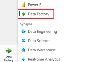 Screenshot showing the selection of the Data Factory experience.