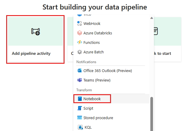 Screenshot showing the add notebook activity dialog.