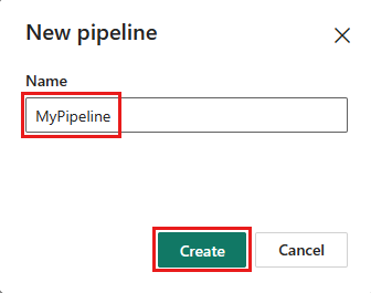 Screenshot showing the new pipeline dialog.