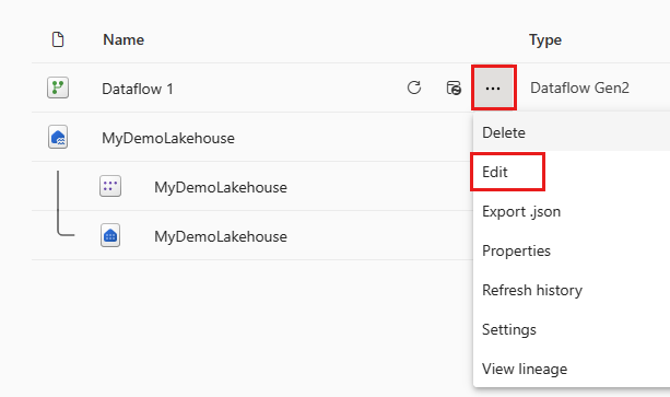 Screenshot showing the open dataflow dialog.