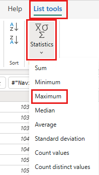 Screenshot showing the statistics maximum orderid function.
