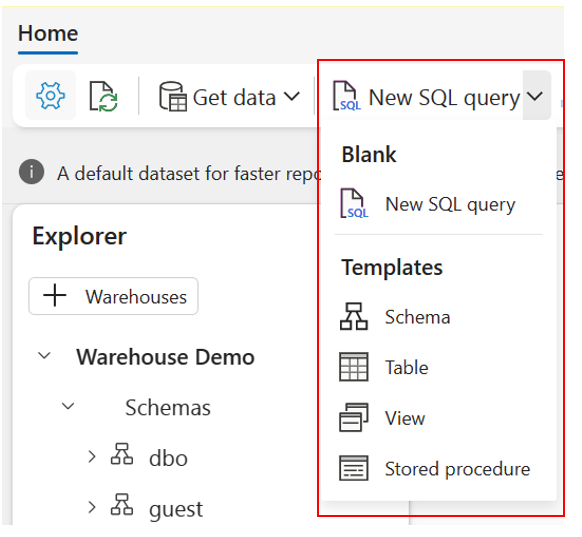Screenshot showing where to find the New query menu on the Data preview view ribbon.