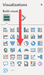 Screenshot of the Visualizations pane showing where to select the ArcGIS Maps for Power BI option.
