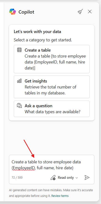 Screenshot of Copilot chat pane.