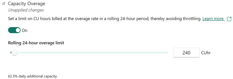 Screenshot showing capacity overage section in capacity settings.