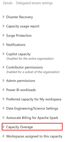 Screenshot showing capacity overage configuration with spending limit field.