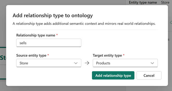 Screenshot of the Add relationship type options.