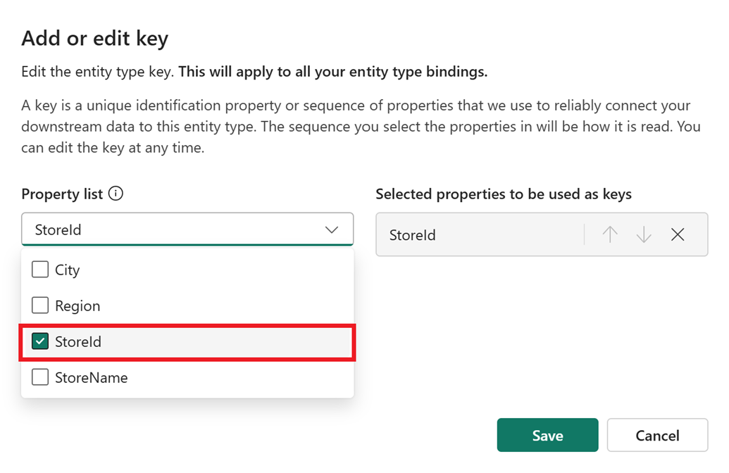 Screenshot of selecting the entity type key.