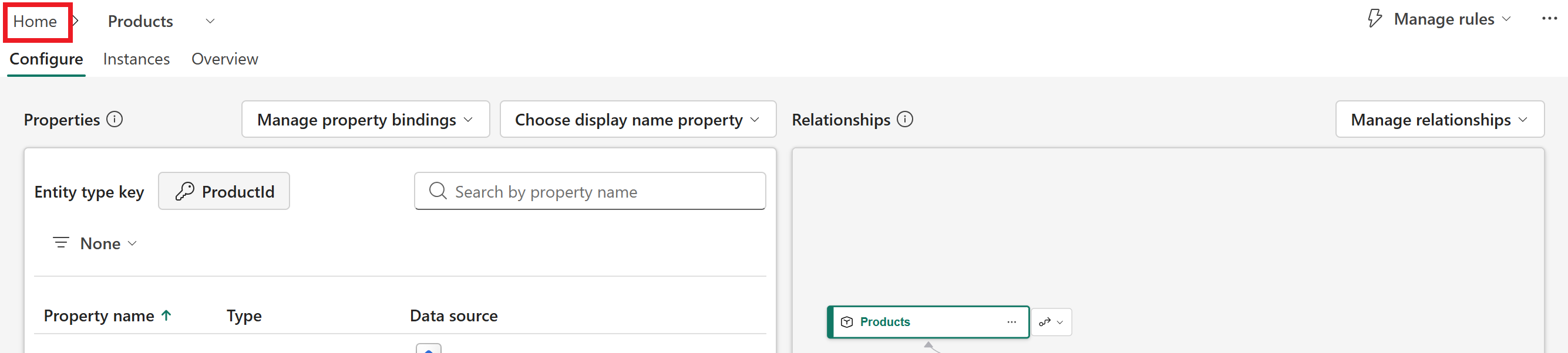 Screenshot of returning home to the configuration canvas.