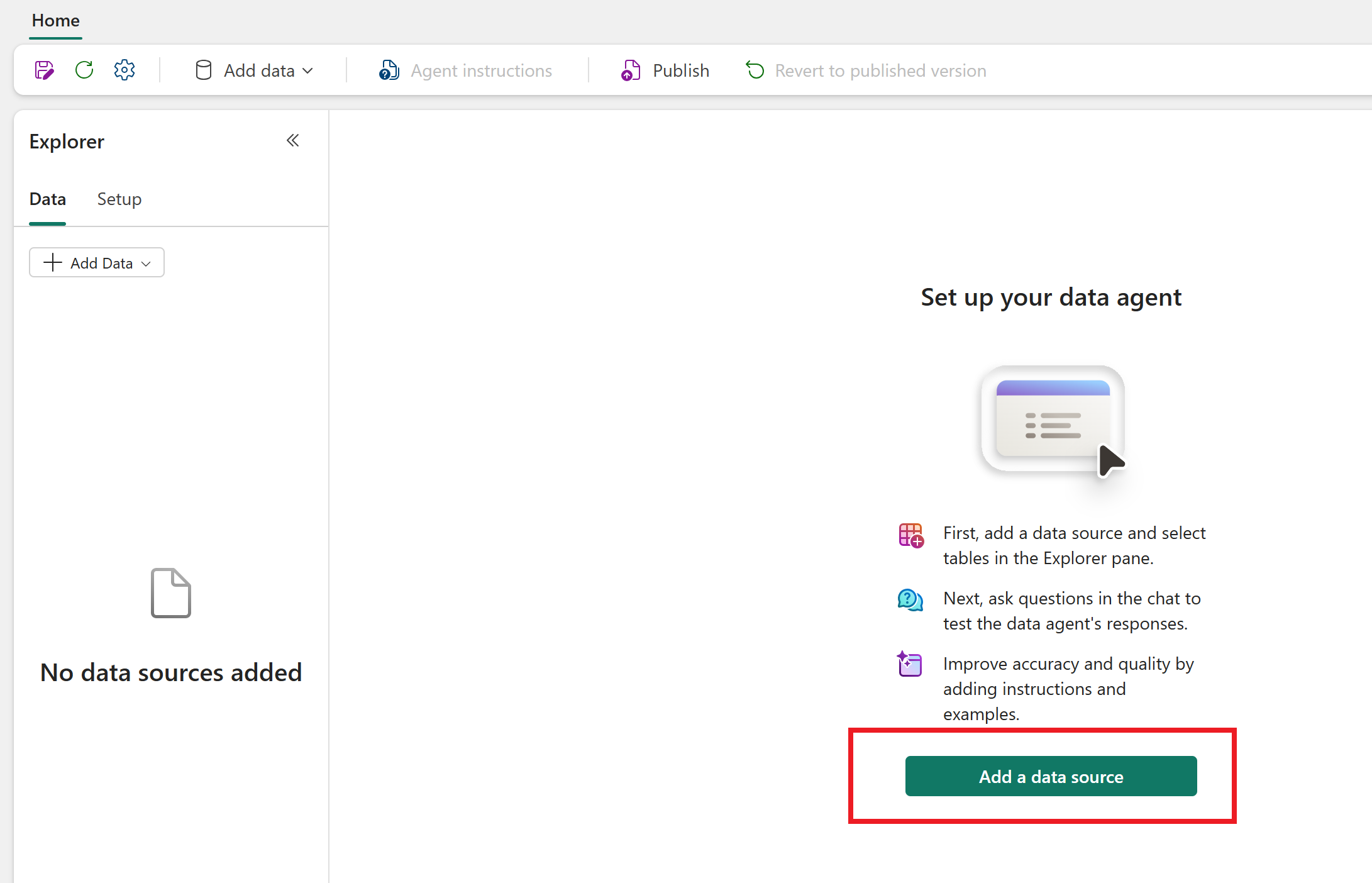 Screenshot of adding a source to the data agent.