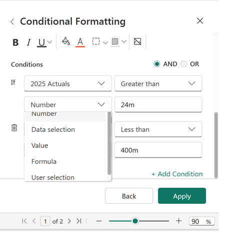 Screenshot of configuring conditions.