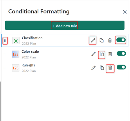 Screenshot of manage rules option in conditional formatting.