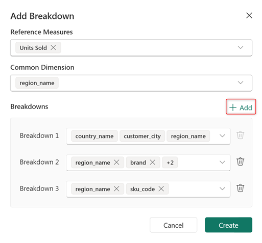 Screenshot of configuring additional breakdown dimensions.