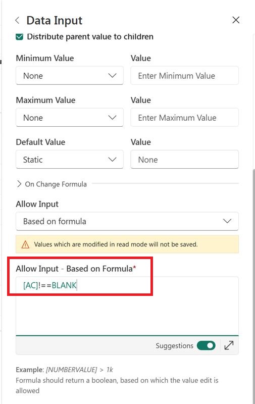 Screenshot of the validation formula.