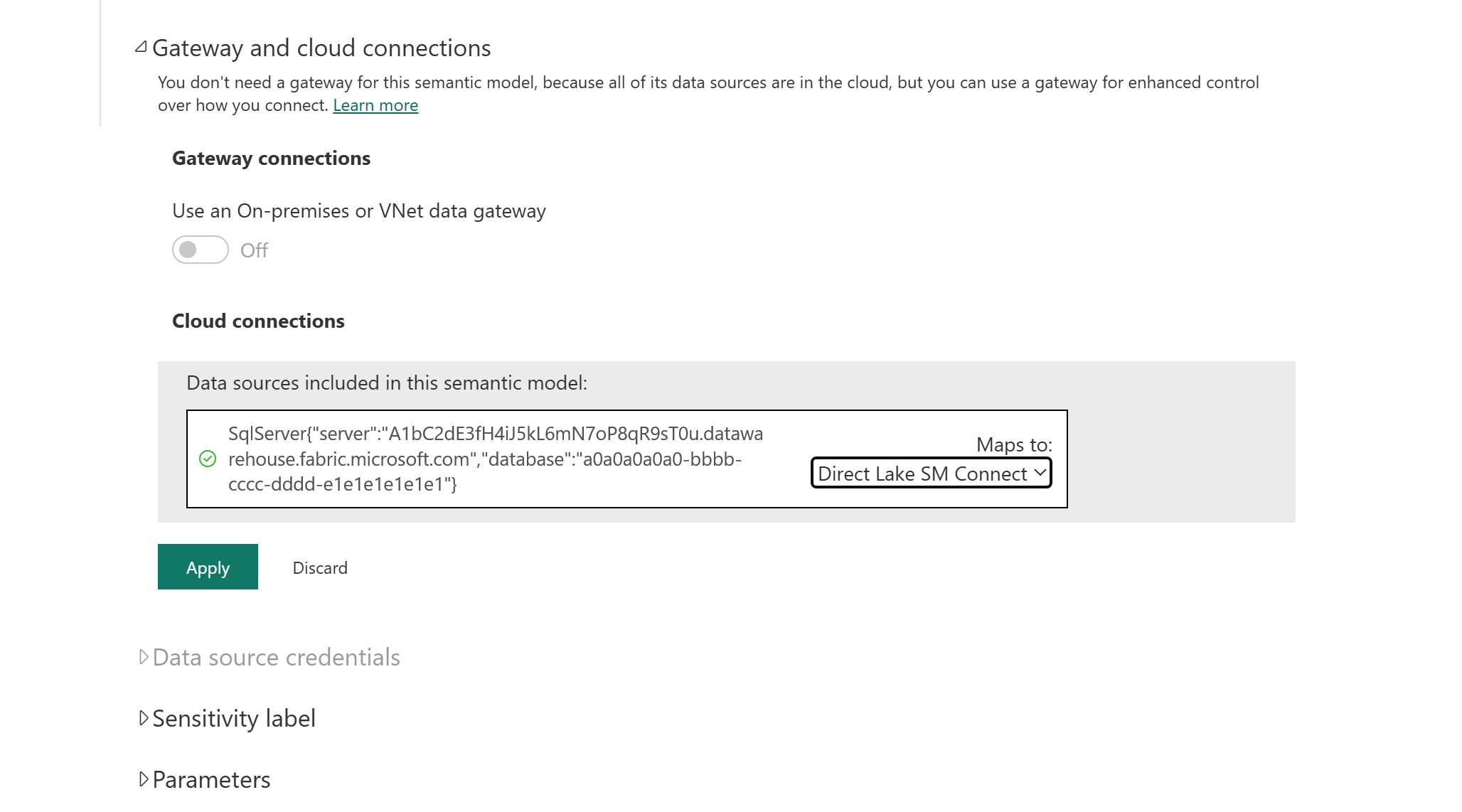 Screenshot of applying the created connection.