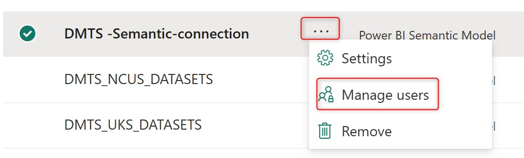 Screenshot of opening the manage user connection.