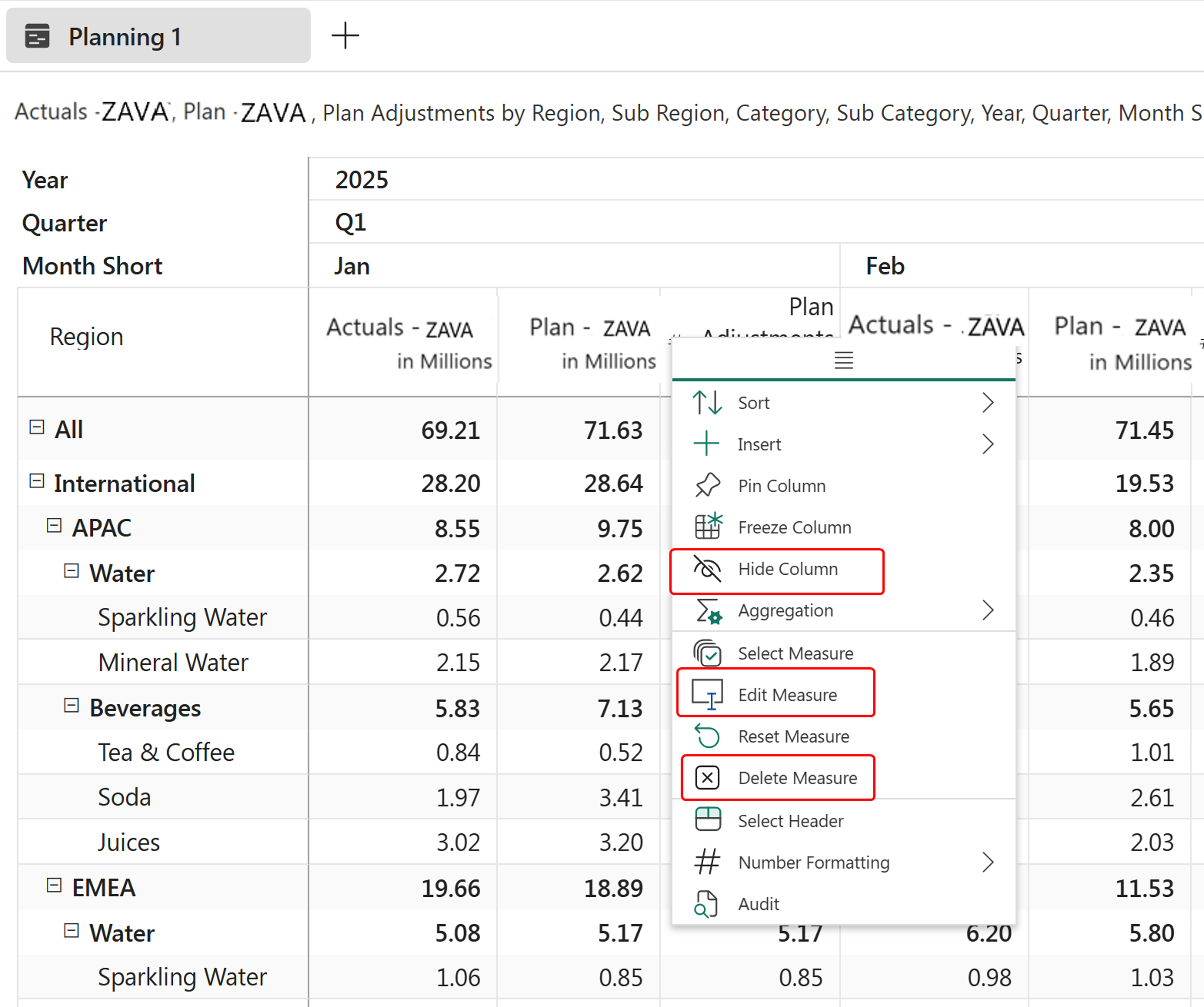 Screenshot of modifying options in column gripper.