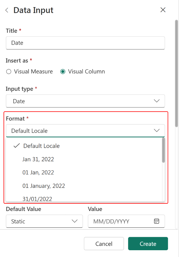 Screenshot of selecting a date format.