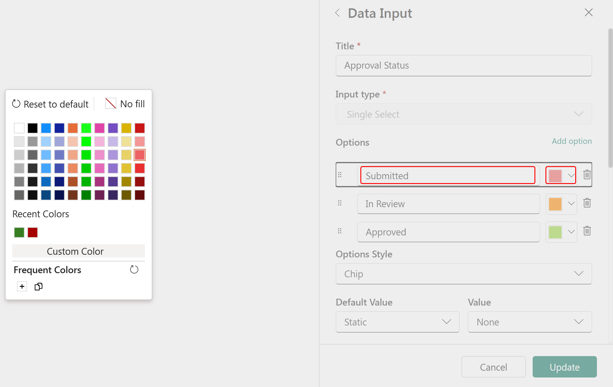 Screenshot of editing options.
