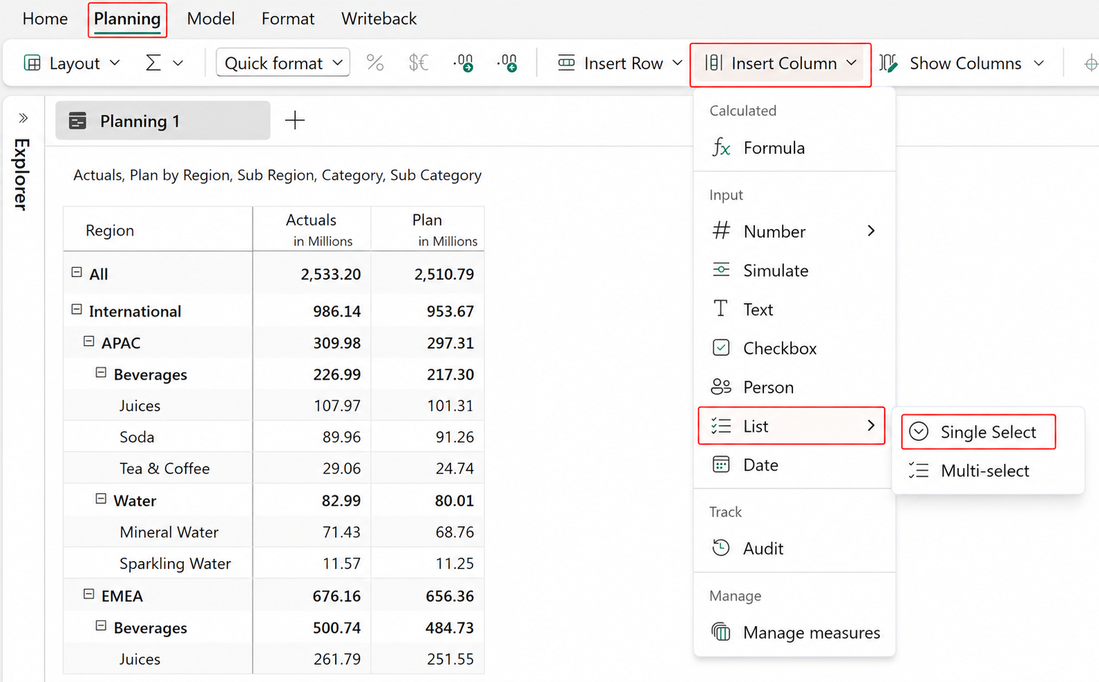 Screenshot of selecting the List option.