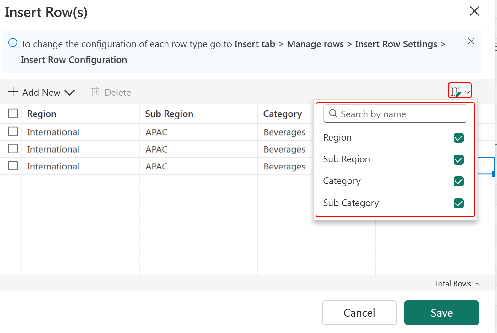 Screenshot of specifying row dimensions while bulk inserting.