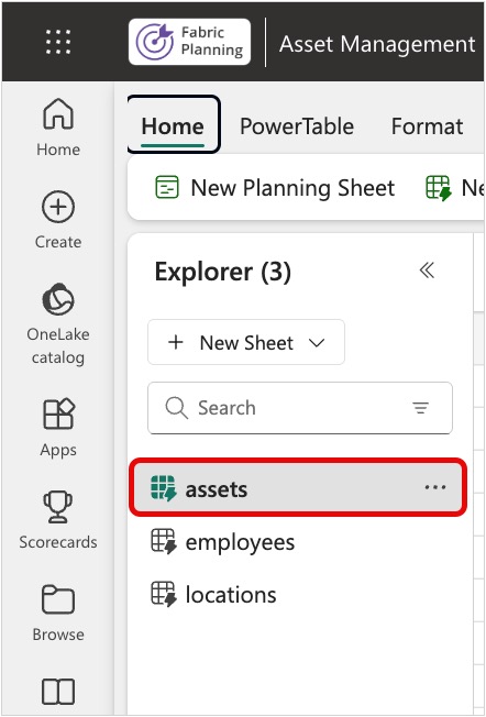 Screenshot of Expanded Explorer pane listing the assets, employees, and locations sheets.