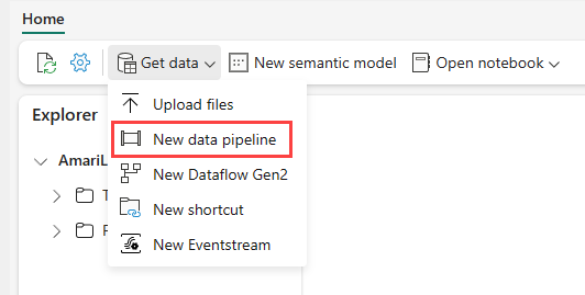 Screenshot showing how to navigate to new data pipeline option from within the UI.