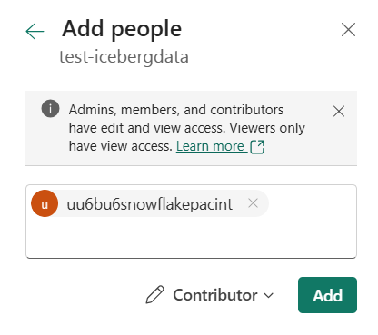 Screenshot that shows granting Snowflake multitenant app access to the workspace.