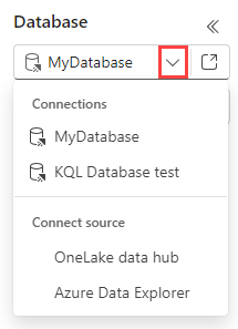 Screenshot of the database menu showing a list of connected databases.