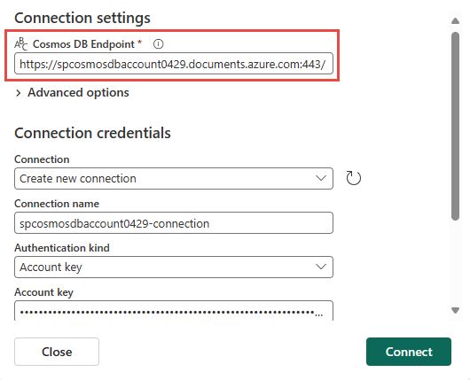 Screenshot that shows the Connection settings section of the New connection page.