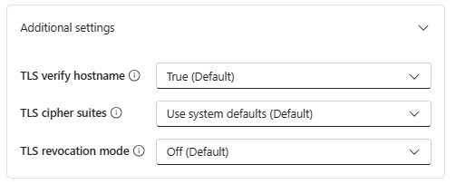 Screenshot that shows the additional settings of Confluent TLS/mTLS settings.