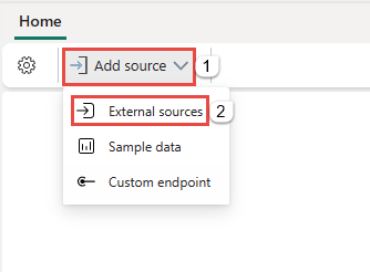 Screenshot that shows Add External Source menu for a published eventstream.