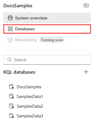 Screenshot of an event house pane with Browse all databases highlighted in a red box.
