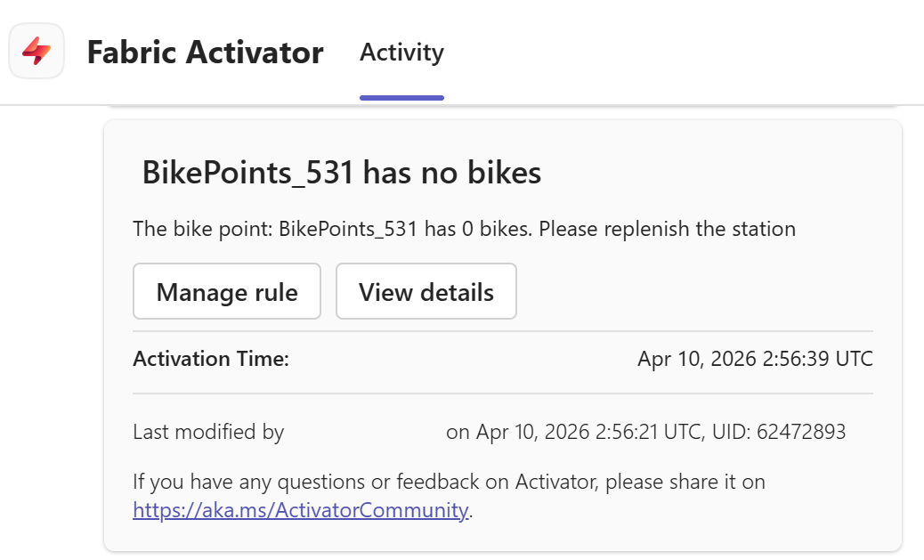 Screenshot of a sample Teams alert.