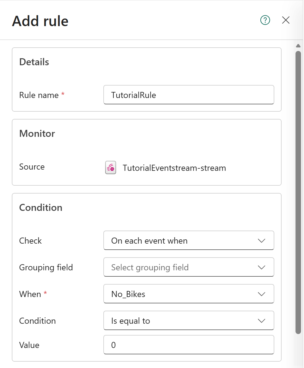 Screenshot of alert condition settings.