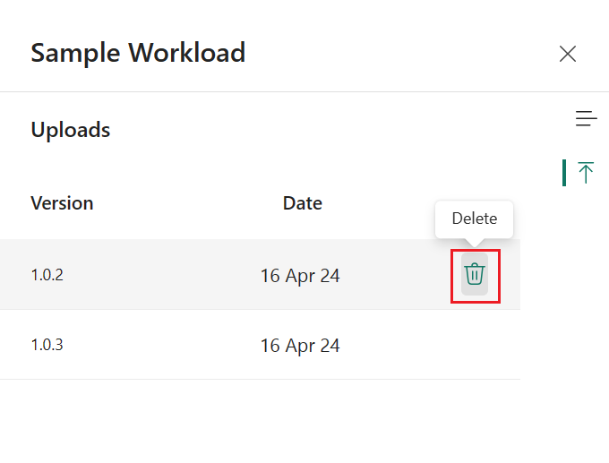 Screenshot showing how to delete a workload.