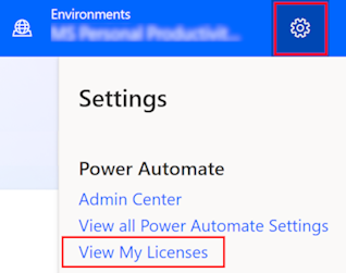 Screenshot of the 'View My Licenses' option in the 'Settings' menu.