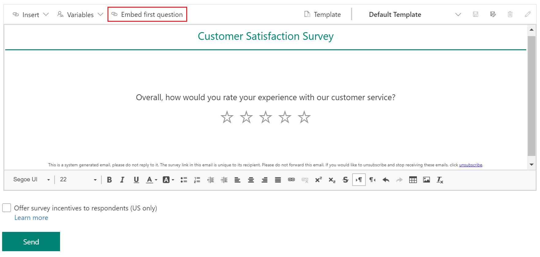 Embed question in an email Embed question in an email.