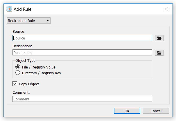 Screenshot of the Add Rule pane showing the Redirection Rule option.