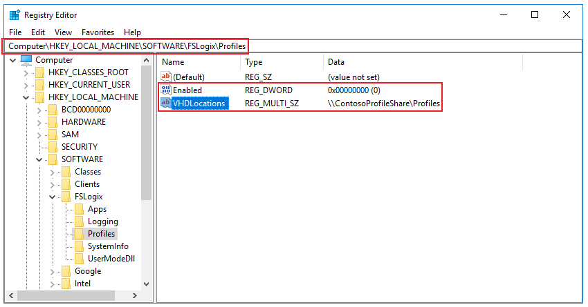Profile Containers Registry Configuration