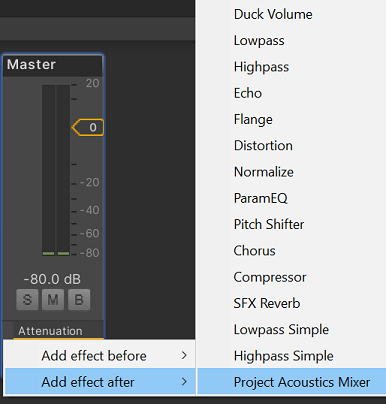 The Unity Audio Mixer hosting the Project Acoustics mixer