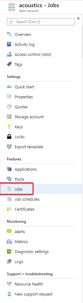 The Jobs link in the Azure portal