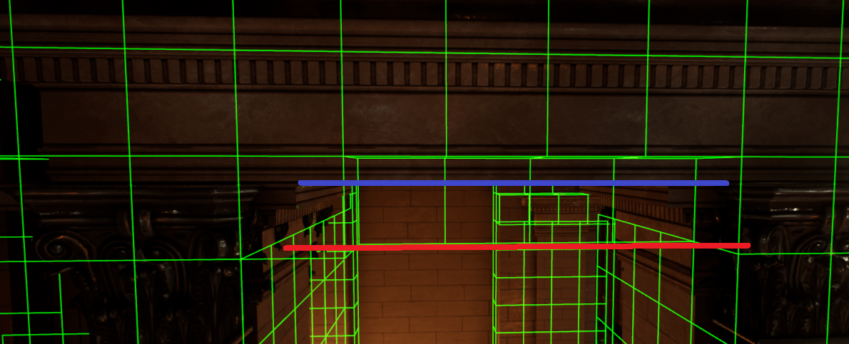 Screenshot of coarse voxels filling a doorway in Unreal