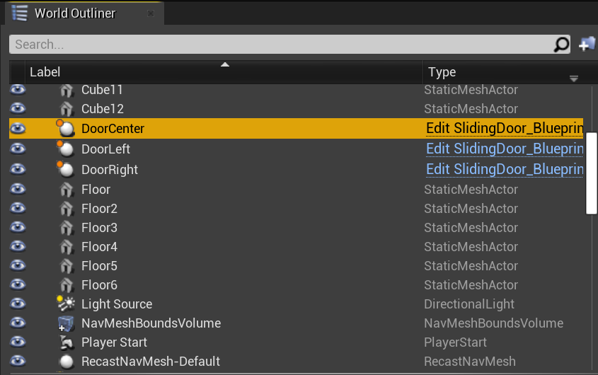 Door Actors in the World Outliner