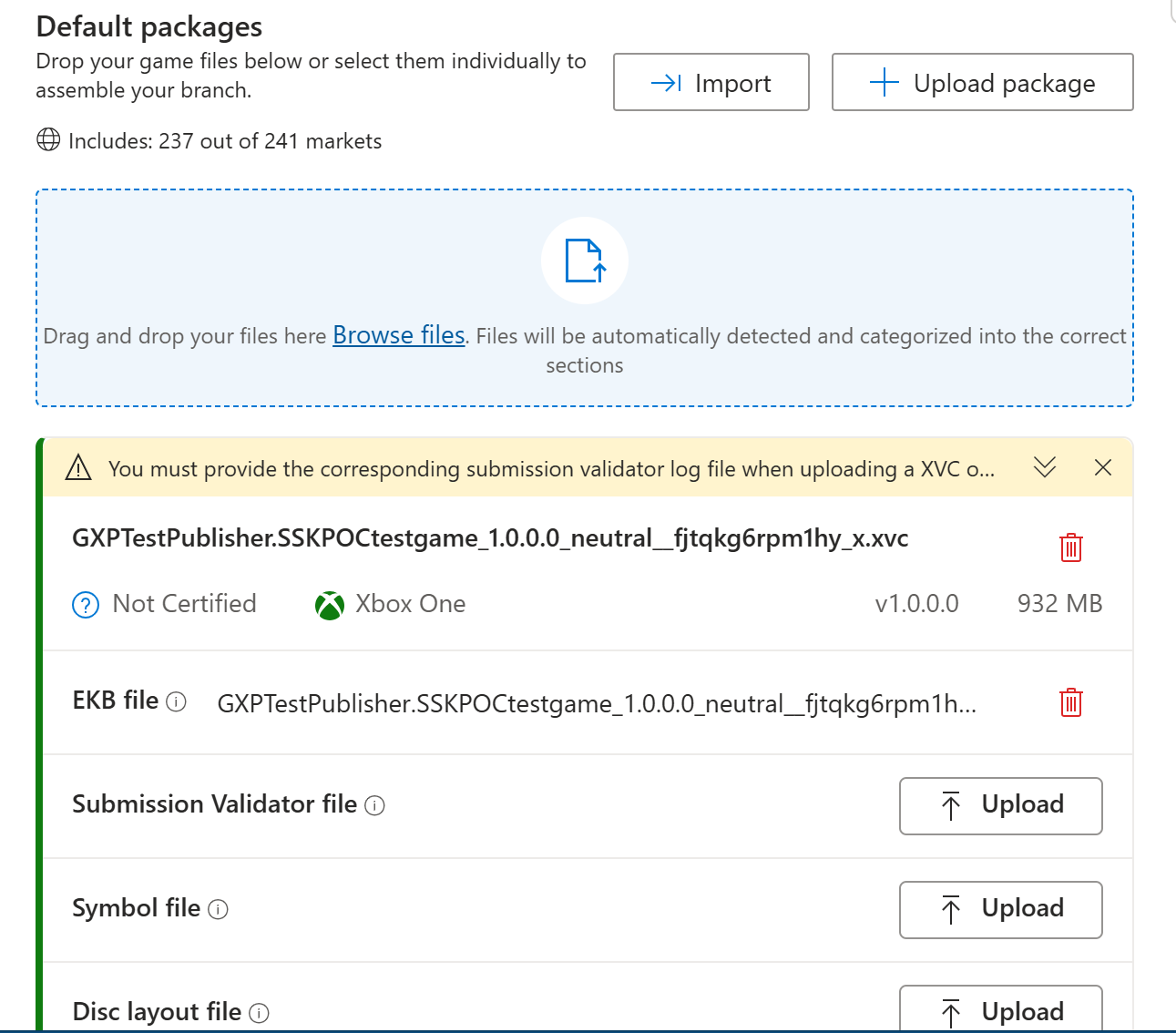 Uploading packages A branch with an XVC and EKB file uploaded