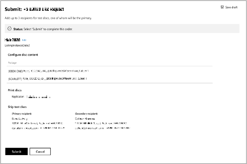 Screenshot of the Submit disc request page in Partner Center.