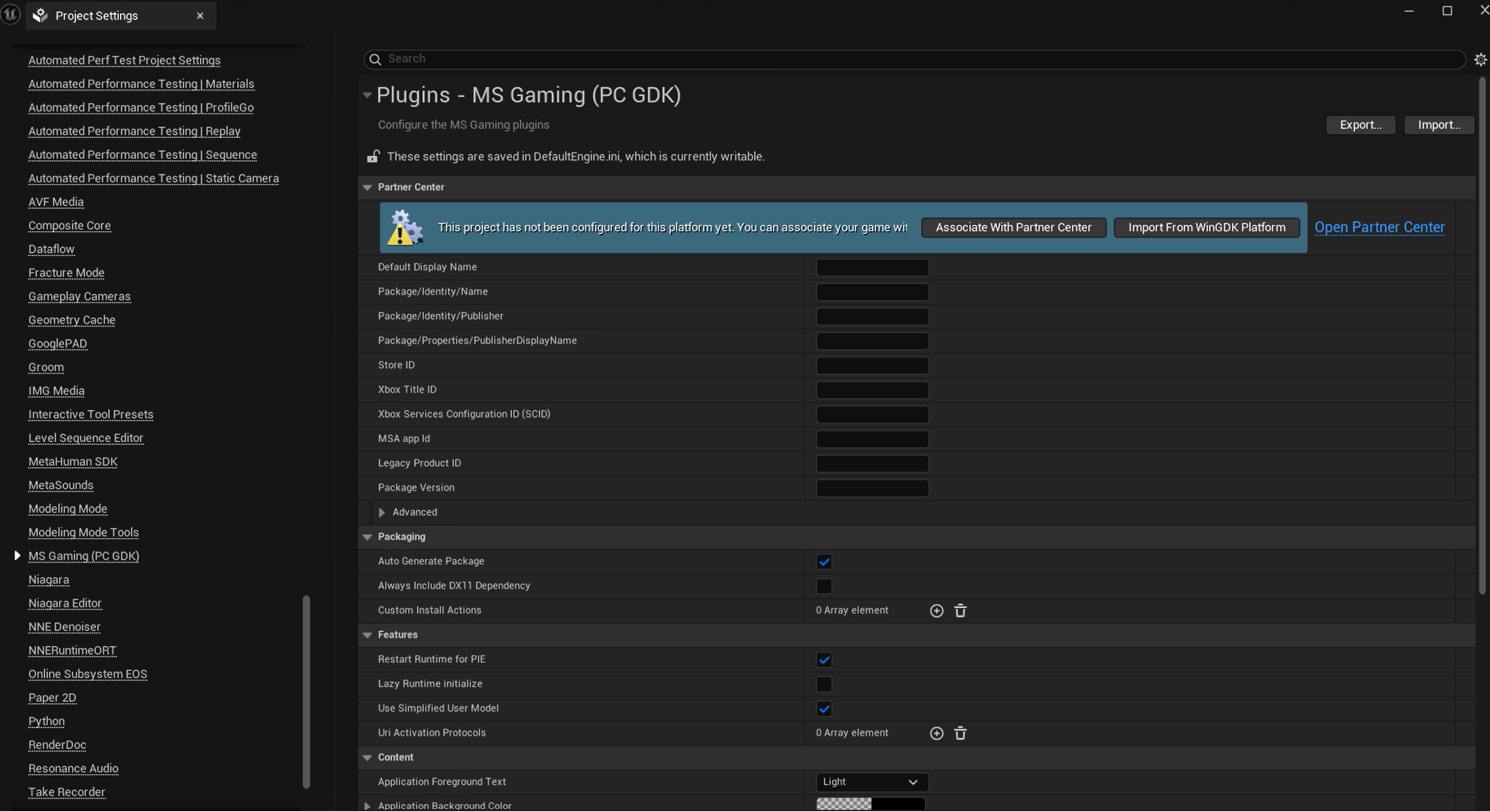 GDK Plug-ins Project Settings part 1.