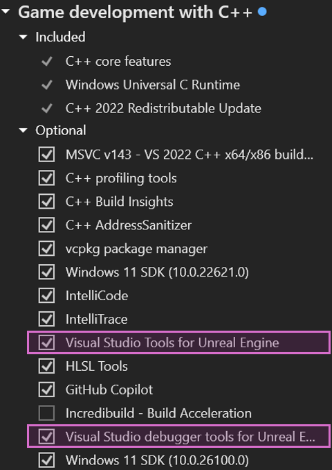 Visual Studio Tools for Unreal Engine in Visual Studio Installer